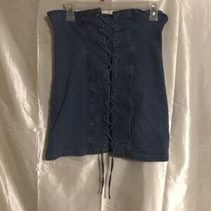 Shein Lace up High Waisted Corset Denim Jean Zip Up Skirt M